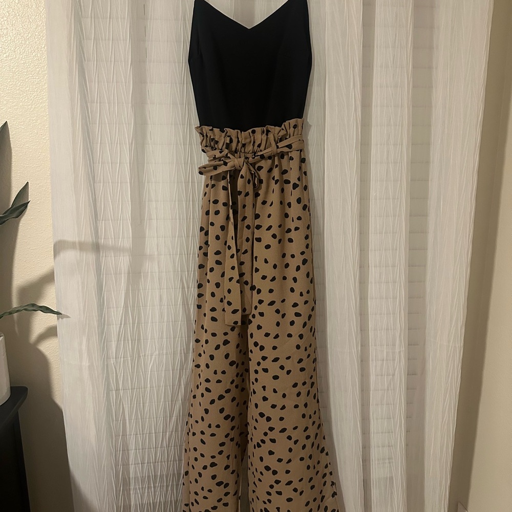 NWOT Stylish Black and Tan Polka Dot Jumpsuit